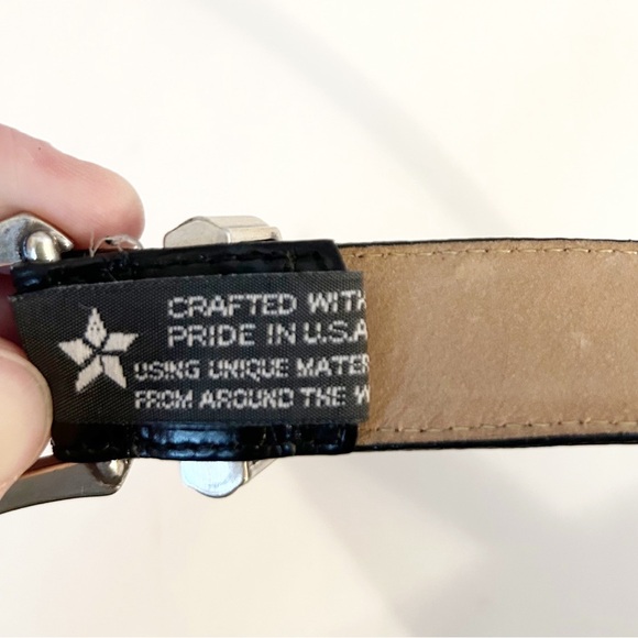 VTG Brighton Croc-embossed Black Leather Belt Western-style Silver Buckle ML 32 main image 7